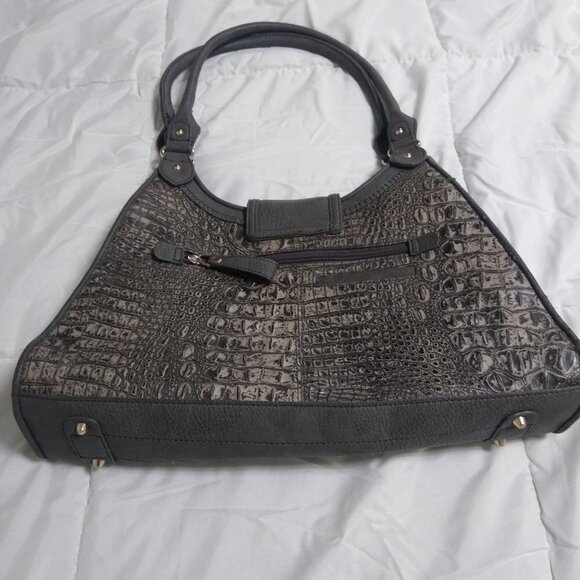 Gray purse with organization. Croc & gold accents. - Picture 5 of 10